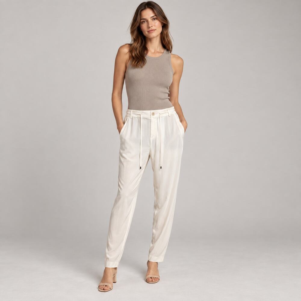 Vince Easy Fit Cream Drawstring Tapered Pants M NWT $295